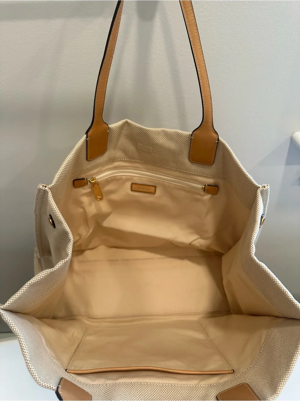 Tory Burch Ella Canvas Tote with Tan Leather Trim